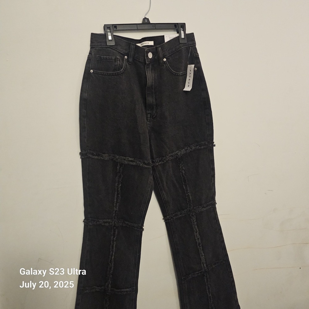 NWT PacSun Jeans‎ SZ 26 Black Frayed High Rise Boot Cut Flare 100% Cotton Grunge